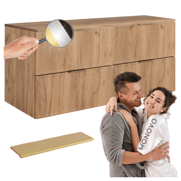 Szafka Złoty Dąb Craft Łazienkowa Wisząca 120 cm z Blatem Nowoczesna Podwójna Retro SLIM