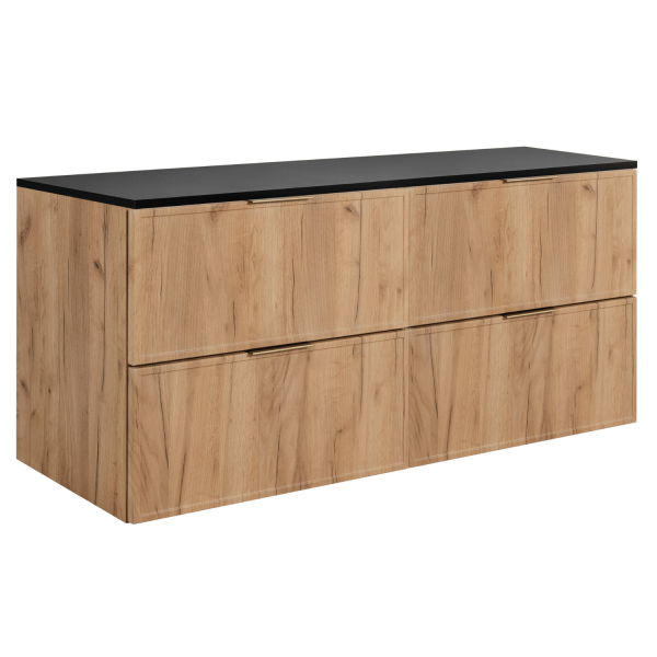 Dębowa Szafka Wisząca 120 cm Łazienkowa z Blatem Czarnym Nowoczesna Podwójna Retro SLIM