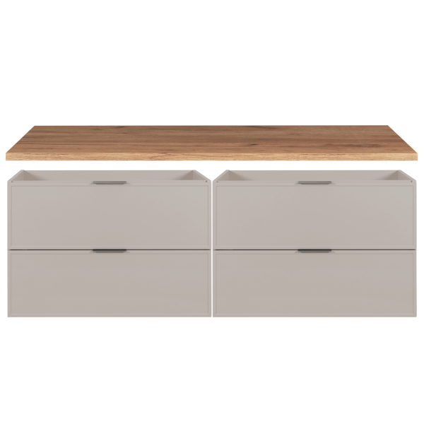 Szafka do Łazienki 160 cm Kaszmirowa pod Umywalkę z Blatem Dębowym Retro SLIM