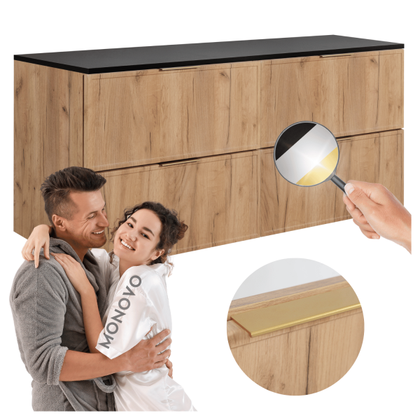 Dębowa Szafka do Łazienki pod Umywalkę 160 cm Podwójna Czarnym z Blatem Retro Nowoczesna SLIM