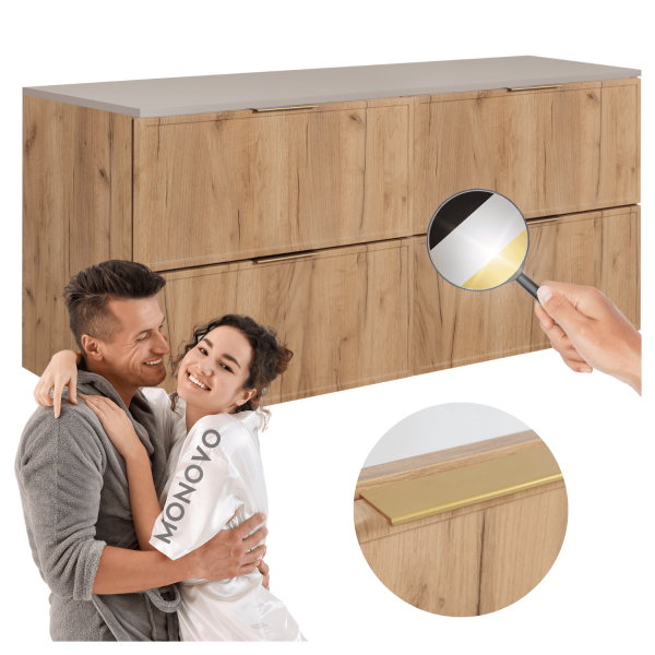 Szafka do Łazienki 160 cm pod Umywalkę Złoty Dąb Craft Podwójna z Blatem Kaszmirowym Retro SLIM