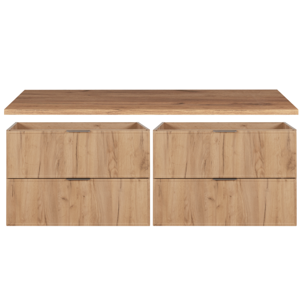 Szafka Wisząca 160 cm pod Umywalkę Łazienkowa Złoty Dąb Craft Podwójna z Blatem Nowoczesna Retro SLIM