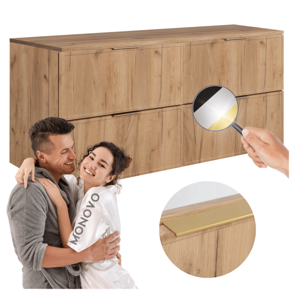 Szafka Wisząca 160 cm pod Umywalkę Łazienkowa Złoty Dąb Craft Podwójna z Blatem Nowoczesna Retro SLIM