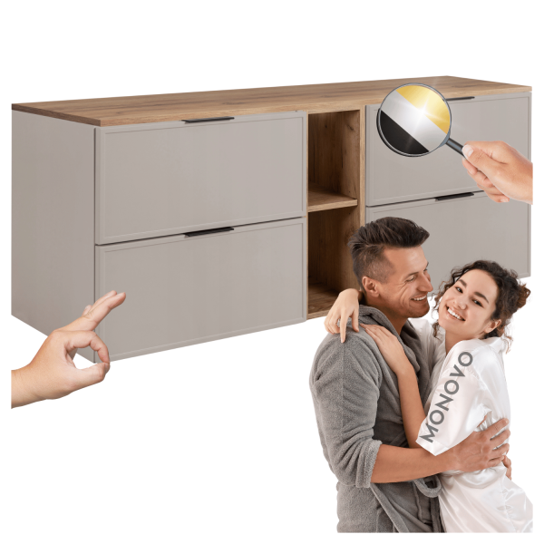 Szafka z Dębowym Złotym Regałem do Łazienki 140 cm Wisząca Kaszmirowa Pod Umywalkę z Blatem Retro SLIM