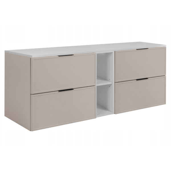 Szafka Wisząca do Łazienki 140 cm Kaszmirowa z Regałem Pod Umywalkę z Blatem Biały Retro SLIM
