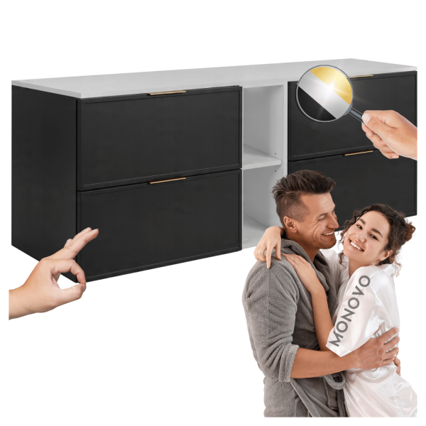 Szafka Wisząca do Łazienki z Regałem Ciemny Szary 140 cm Pod Umywalkę z Blatem Białym Retro Elegancka SLIM