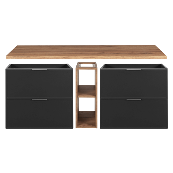 Szafka Wisząca Ciemny Szary Łazienkowa z Regałem 140 cm Pod Umywalkę z Blatem Dębowym Nowoczesna SLIM