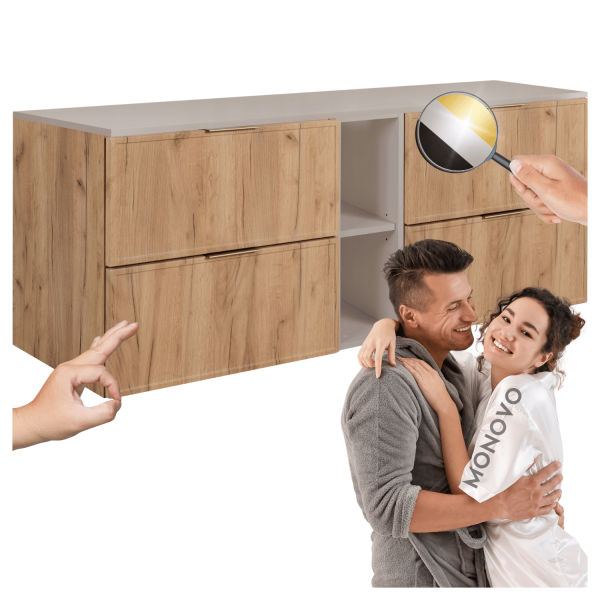 Szafka Wisząca 140 cm Złota Dębowa Łazienkowa z Regałem Kaszmirowym Pod Umywalkę z Blatem Retro SLIM