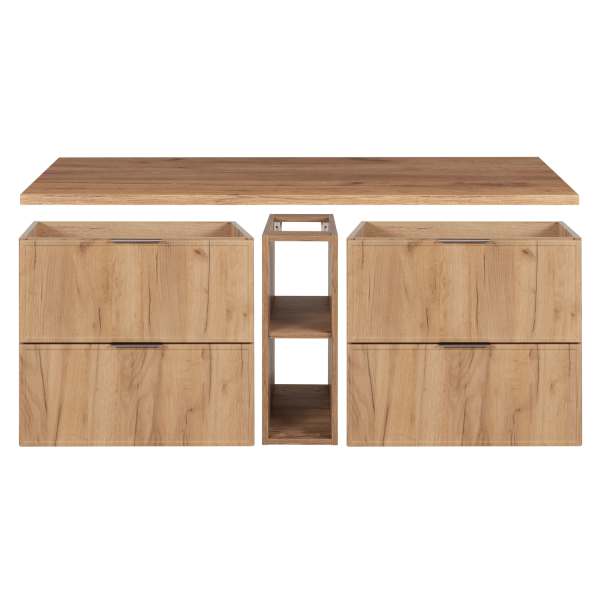Szafka Wisząca 140 cm Łazienkowa z Regałem Pod Umywalkę z Blatem Złoty Dąb Craft Retro SLIM