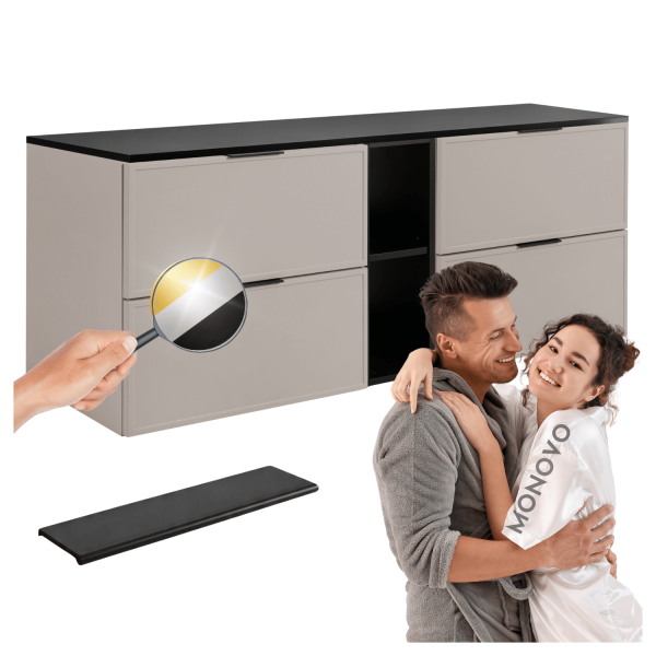 Szafka Wisząca z Regałem 180 cm Kaszmirowa do Łazienki Pod Umywalkę z Czarnym Blatem Elegancka Retro SLIM