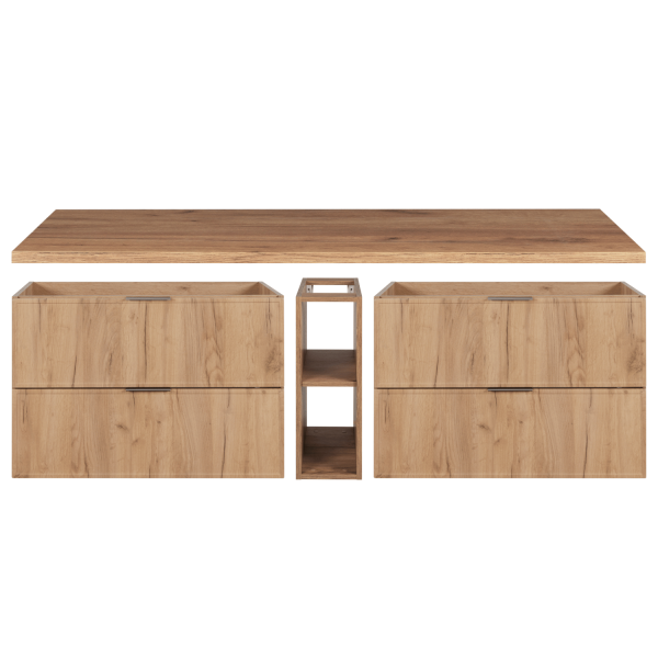 Szafka pod Umywalkę Wisząca z Regałem Złoty Dąb Craft 180 cm Łazienkowa z Blatem Retro SLIM