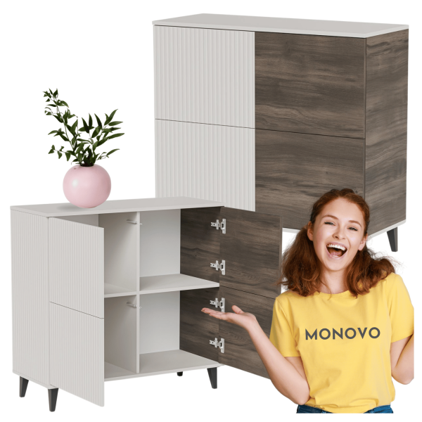 Komoda do Salonu Nowoczesna Ryflowana Kaszmir Orzech Czarny RANDOM 2 Km-2 Halmar