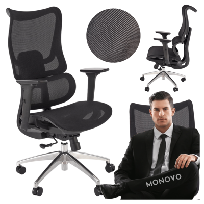 Fotel Obrotowy Ergonomiczny Gabinetowy Biurowy Siatka do Komputera Czarny CASPER Halmar