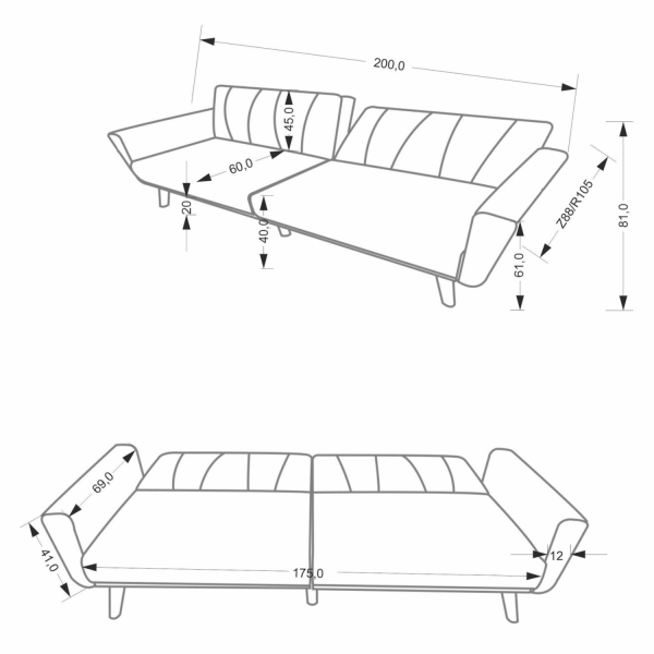 Sofa Rozkładana do Spania Kanapa do Salonu Nowoczesna Popielata Szara LARIX Halmar