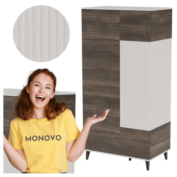 Wysoka Nowoczesna Szafa do Salonu Ryflowana 182x90 cm Kaszmirowa Orzechowa Czarne Nogi RANDOM 2 S-1 Halmar