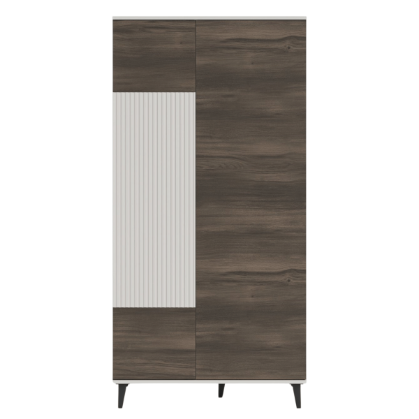Wysoka Nowoczesna Szafa do Salonu Ryflowana 182x90 cm Kaszmirowa Orzechowa Czarne Nogi RANDOM 2 S-1 Halmar