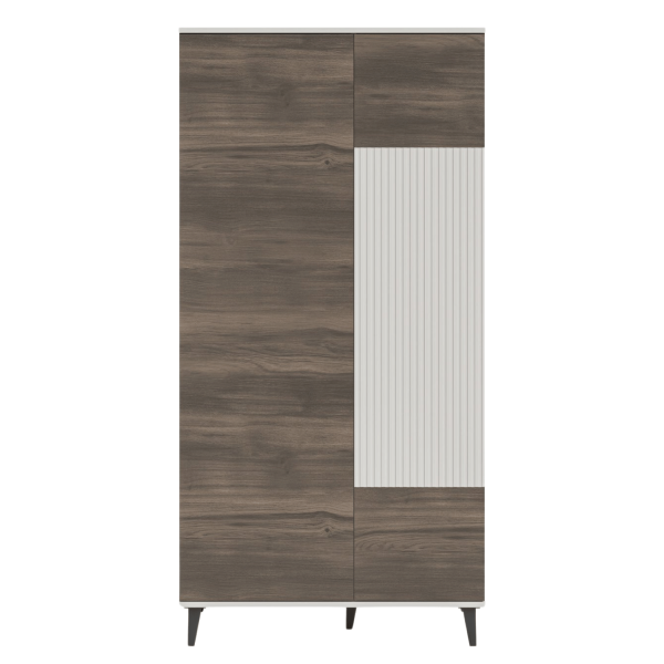 Wysoka Nowoczesna Szafa do Salonu Ryflowana 182x90 cm Kaszmirowa Orzechowa Czarne Nogi RANDOM 2 S-1 Halmar