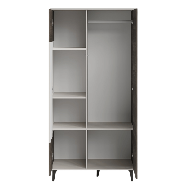 Wysoka Nowoczesna Szafa do Salonu Ryflowana 182x90 cm Kaszmirowa Orzechowa Czarne Nogi RANDOM 2 S-1 Halmar