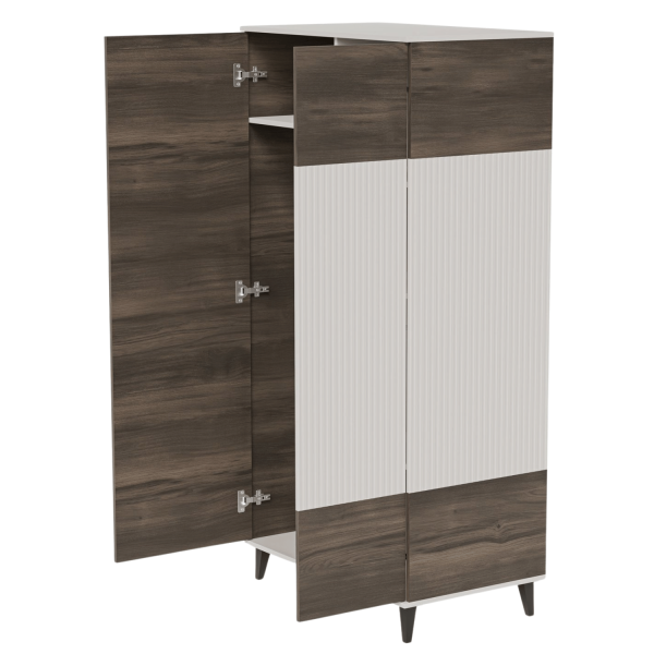 Wysoka Nowoczesna Szafa do Salonu Ryflowana 182x90 cm Kaszmirowa Orzechowa Czarne Nogi RANDOM 2 S-1 Halmar