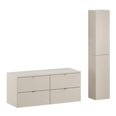 Komplet Mebli Łazienkowych Szafka z Blatem 120 cm i Słupek Kaszmirowy Matowy DALIA CASHMERE COMAD