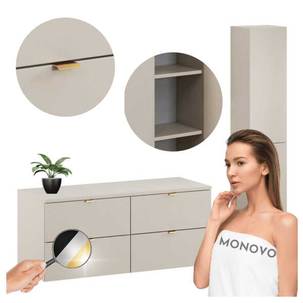 Komplet Mebli Łazienkowych Szafka z Blatem 120 cm i Słupek Kaszmirowy Matowy DALIA CASHMERE COMAD