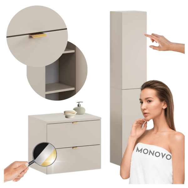 Komplet Mebli do Łazienki Kaszmir Mat Szafka z Blatem i Słupek Nowoczesny DALIA CASHMERE COMAD