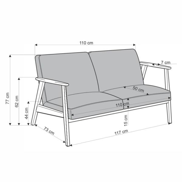 Nowoczesna Sofa Dwuosobowa Tapicerowana Popielata Szara Drewniane Nogi Retro Kanapa MILANO 2S Halmar