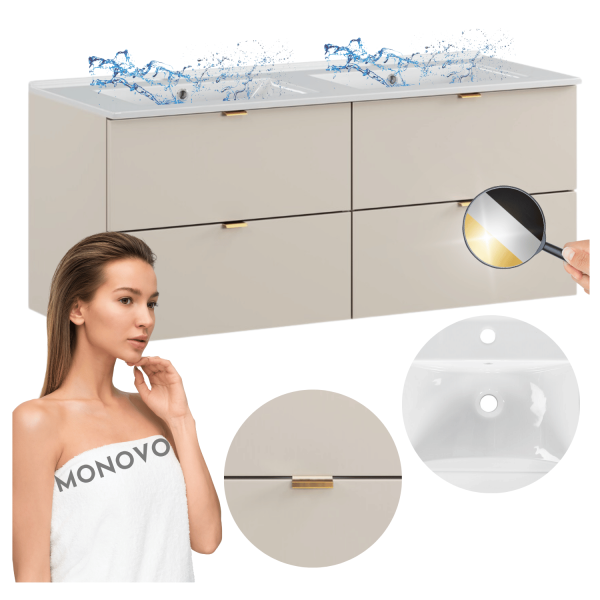 Szafka Wisząca z Umywalką LAVA Łazienkowa Kaszmirowa Matowa 120 cm Nowoczesna DALIA CASHMERE COMAD