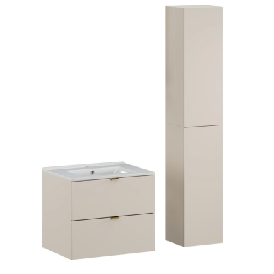 Kaszmirowe Meble Łazienkowe Szafka z Umywalką LAVA i Szafka Wysoka Mat Retro DALIA CASHMERE COMAD