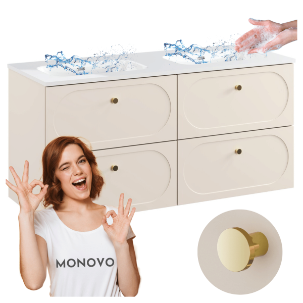 Szafka Łazienkowa z Umywalką FLY Beż Piaskowy 120 cm Wisząca Nowoczesna DONNA SAND COMAD