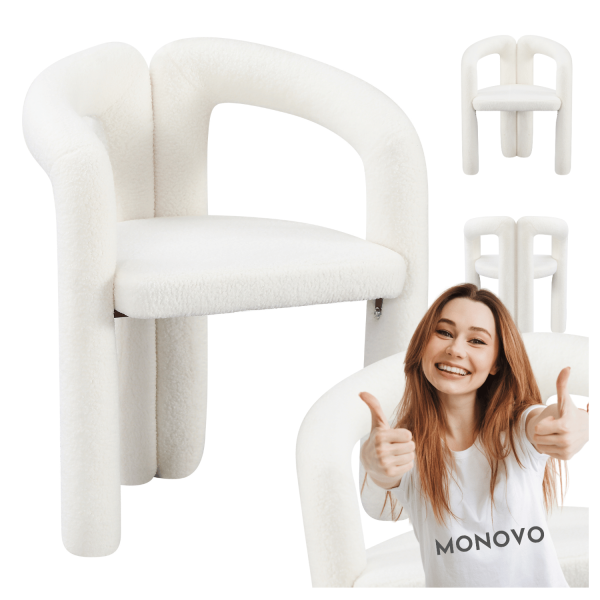 Pluszowe Krzesło Tapicerowane Designerskie Teddy Baranek Boucle Kremowy Ecru Boho Japandi ARINO