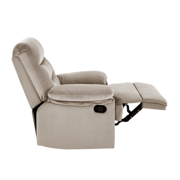 Nowoczesny Rozkładany Fotel do Salonu z Funkcją Relax Tapicerowany Welurowy Beżowy Velvet DRAGER Halmar