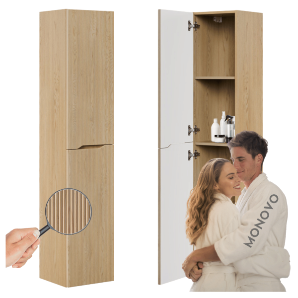 Szafka do Łazienki Dąb Cremona Jasna Wysoka 170 cm Wisząca 2 Drzwi Ryfle NORDIC CREMONA COMAD
