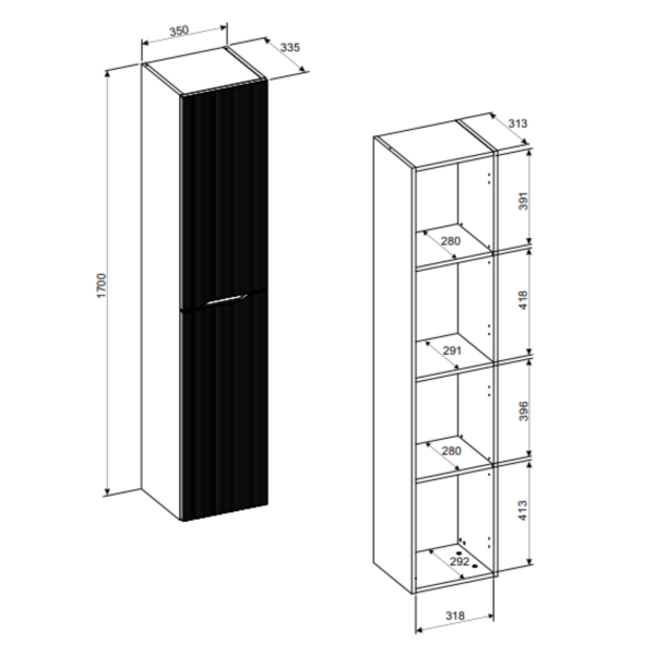 Szafka do Łazienki Dąb Cremona Jasna Wysoka 170 cm Wisząca 2 Drzwi Ryfle NORDIC CREMONA COMAD