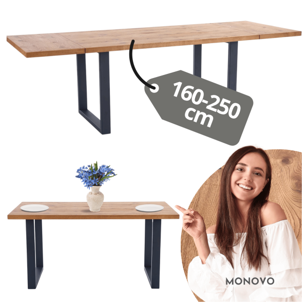 Industrialny Stół Rozkładany Dębowy do Salonu Jadalni Loft 160-250x90 Jasny Dąb Czarny PEREZ Halmar