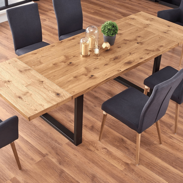 Industrialny Stół Rozkładany Dębowy do Salonu Jadalni Loft 160-250x90 Jasny Dąb Czarny PEREZ Halmar