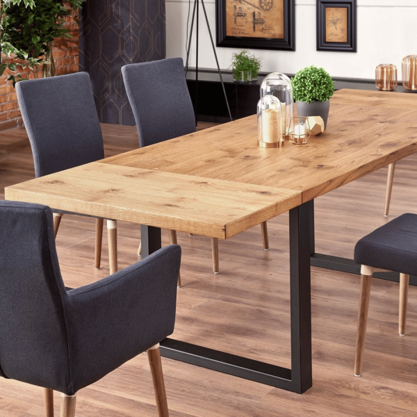 Industrialny Stół Rozkładany Dębowy do Salonu Jadalni Loft 160-250x90 Jasny Dąb Czarny PEREZ Halmar