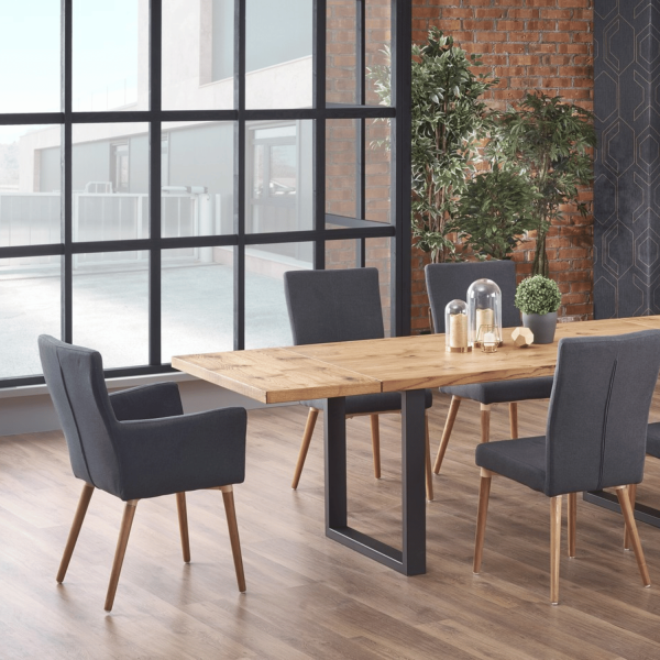 Industrialny Stół Rozkładany Dębowy do Salonu Jadalni Loft 160-250x90 Jasny Dąb Czarny PEREZ Halmar