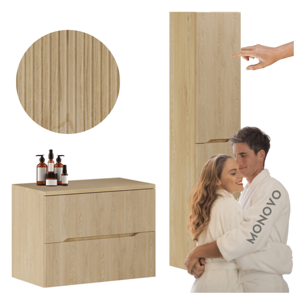 Meble Dębowe Łazienkowe Szafka 80 cm Wisząca z Blatem i Słupkiem Ryfle NORDIC CREMONA COMAD