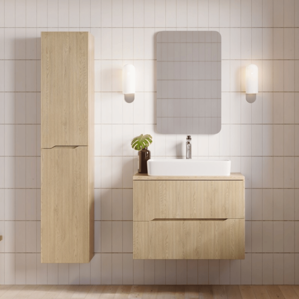Szafka Łazienkowa Wisząca z Blatem Dąb Cremona 80 cm Ryflowana NORDIC CREMONA COMAD