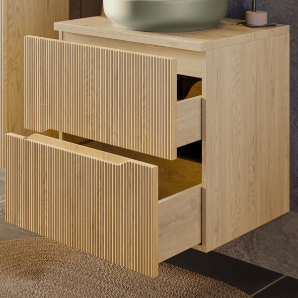 Szafka Łazienkowa Wisząca Dębowa 60 cm z Blatem Ryflowana NORDIC CREMONA COMAD