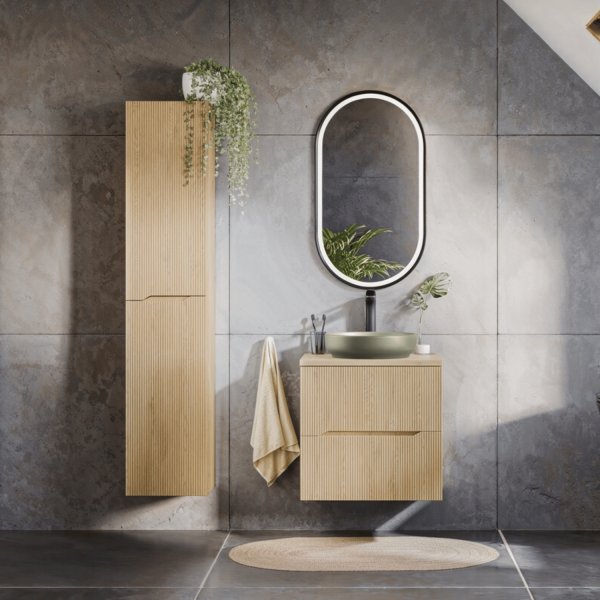 Szafka Łazienkowa Wisząca Dębowa 60 cm z Blatem Ryflowana NORDIC CREMONA COMAD