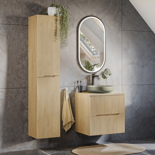Szafka Łazienkowa Wisząca Dębowa 60 cm z Blatem Ryflowana NORDIC CREMONA COMAD