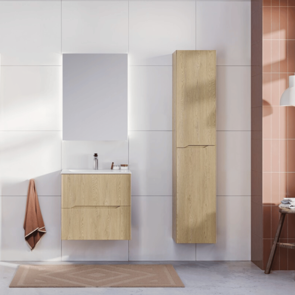 Szafka Łazienkowa Wisząca Dębowa 60 cm z Blatem Ryflowana NORDIC CREMONA COMAD