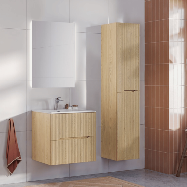 Szafka Łazienkowa Wisząca Dębowa 60 cm z Blatem Ryflowana NORDIC CREMONA COMAD