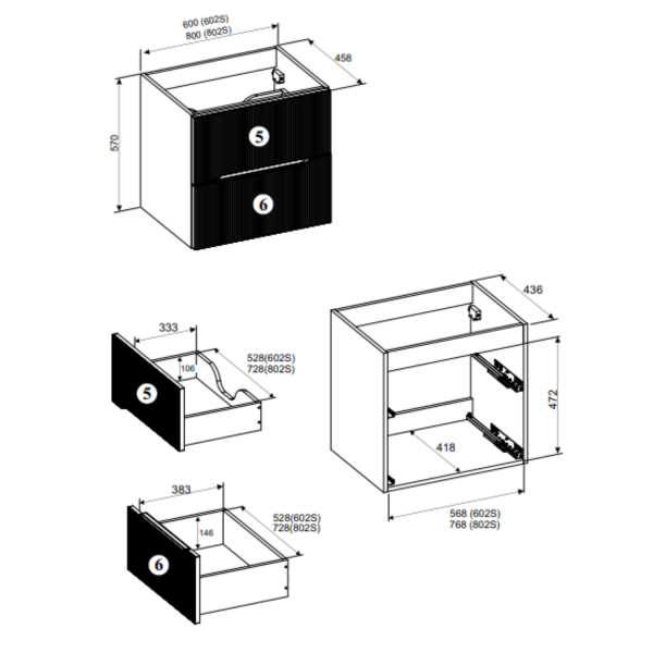 Szafka Łazienkowa Wisząca Dębowa 60 cm z Blatem Ryflowana NORDIC CREMONA COMAD