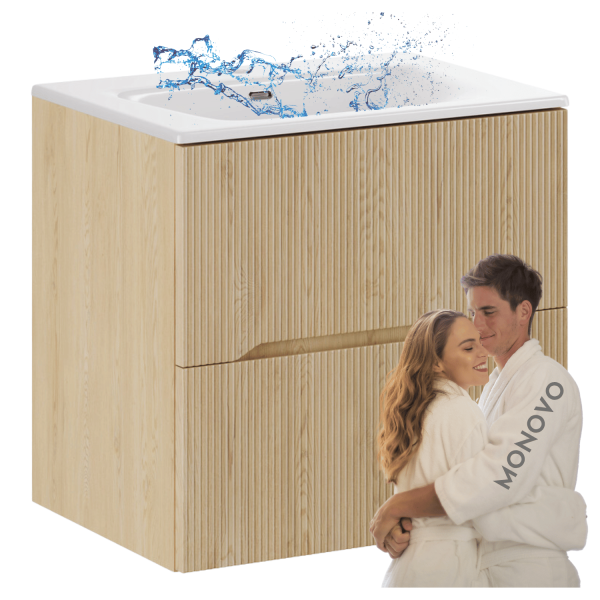 Szafka Wisząca do Łazienki Dąb Cremona Ryflowana 60 cm z Umywalką Meblową SKY NORDIC CREMONA COMAD