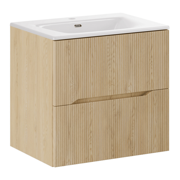 Szafka Wisząca do Łazienki Dąb Cremona Ryflowana 60 cm z Umywalką Meblową SKY NORDIC CREMONA COMAD