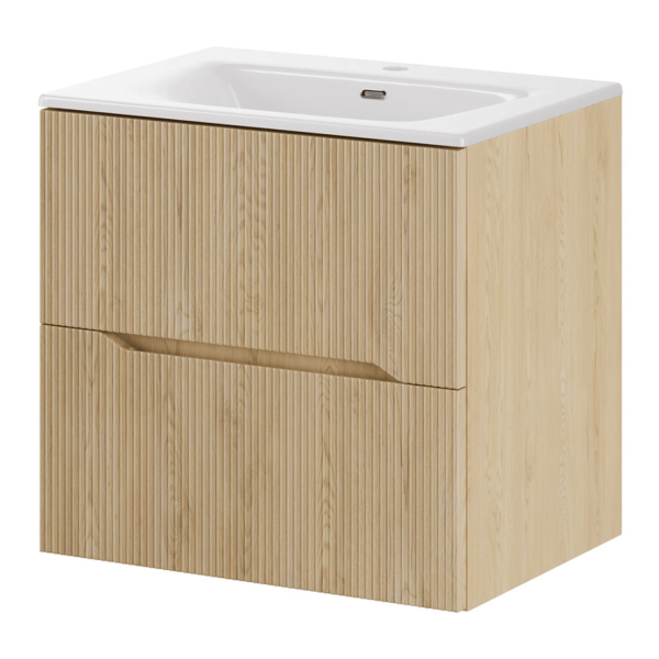 Szafka Wisząca do Łazienki Dąb Cremona Ryflowana 60 cm z Umywalką Meblową SKY NORDIC CREMONA COMAD
