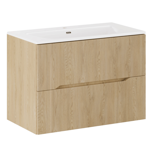 Szafka do Łazienki Wisząca Ryflowana Dąb Cremona 80 cm z Umywalką Meblową SKY NORDIC CREMONA COMAD